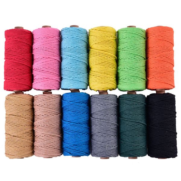 

yarn 3mm cotton macrame cord colorful twine rope gift wrapping thread diy handicraft party wedding decoration supplies, Black;white