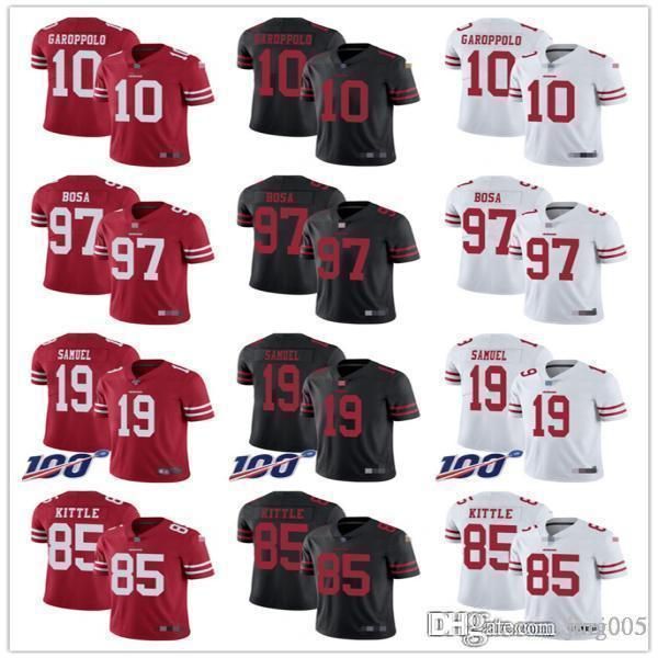 

men women youth san francisco 49ers 85 george kittle 10 jimmy garoppolo 19 deebo samuel 97 nick bosa red custom football jerseys, Black;red
