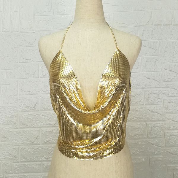 

european and american bar metal sequined backless vest dance party nightclub disco performance shirt electric syllable, White
