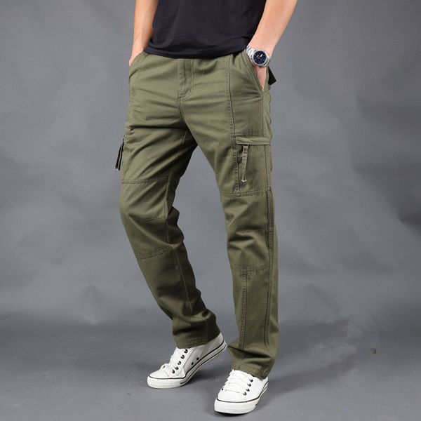 

new men casual warm cargo pants winter male multi pocket thicken cargo trousers men's new arrival fashion pants, Black