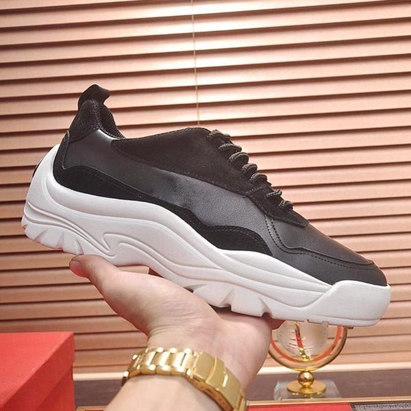 

fashion classic gumboy calfskin sneaker men 's shoes autumn and winter vintage footwears breathable lace -up chunky sneakers men casua, Black