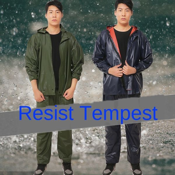 

outdoor sea glue outdoor raincoat and rain pants split suit anti-heavy rain beef tendon raincoat, Black