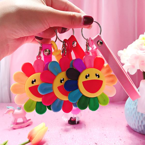 

1pcs colorful sunflower anime key chain pvc figure keyring cute toys keychain keyholder birthday gift girl party gift, Silver