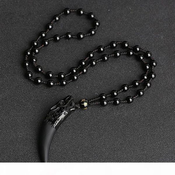 

natural stone black and ice obsidian pendant necklace wolf tooth amulets and talismans couple necklace for women and men, Silver