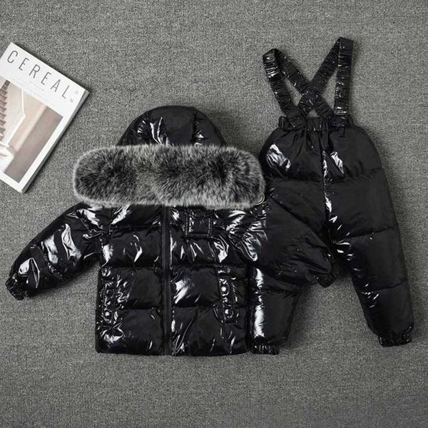 

kids big fur collar snowsuit white duck down children skiing suits down jacket+jumpsuits baby girls winter coat outwear