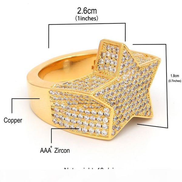 

retro men hip hop stars geometric cubic zirconia rings copper gold plated blingbling cz ring rapper jewelry rings size 8-11, Golden;silver