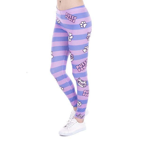

fashion women leggings pusy power pink formal stripes printing cats fitness legging high waist stretch woman pants, Black
