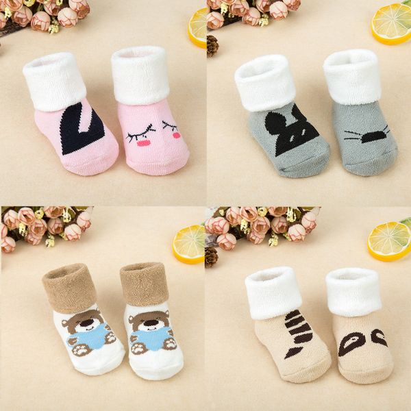 

winter cartoon thick baby asymmetric terry socks warm newborn cotton boy girl cute toddler socks non-slip floor 0-2 years, Pink;yellow