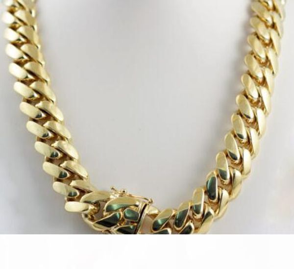 

14k yellow gold plated men's heavy miami cuban chain necklace 24" 14mm, Silver