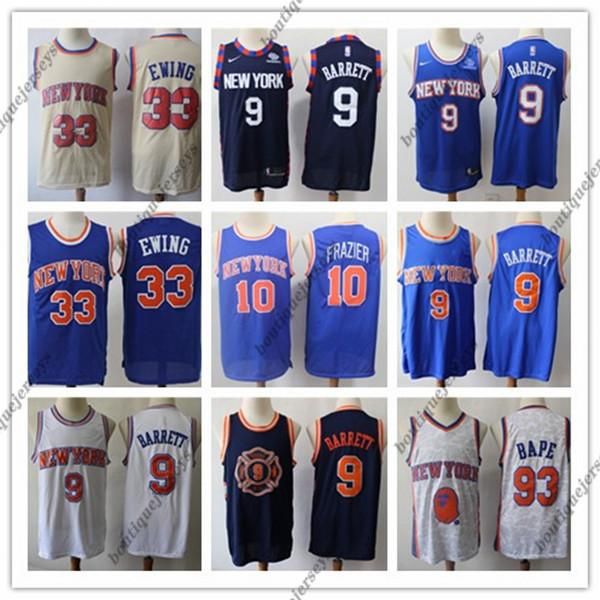 

ncaa men new york knicks 9 r.j. barrett 33 ewing 10 frazier swingman jersey edition city basketball jerseys sports, Black;red
