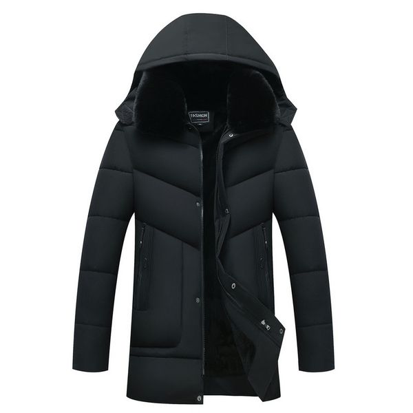 

2020 new winter jacket men thick casual men's fur collar windproof parkas hip hop streetwear velvet warm coat men clothing, Black