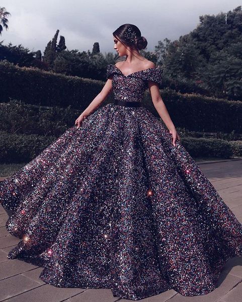 

sequin ball gonw prom dresses, Black