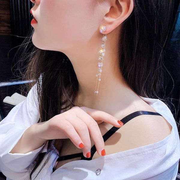 

2019 new alloy trendy women dangle earrings tassel crystal earrings long-style earrings pearl fashion korean jewelry for female, Silver