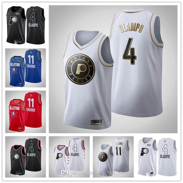 

indiana pacers men victor oladipo domantas sabonis all-star golden edition basketball jersey, Black;red