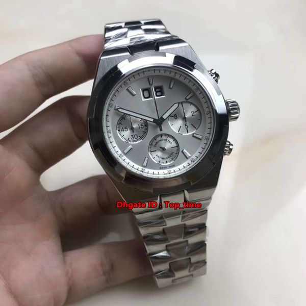 

6 style 42mm overseas chronograph quartz mens watch 49150/b01a-9095 silver dial stainless steel bracelet gents watches, Slivery;brown