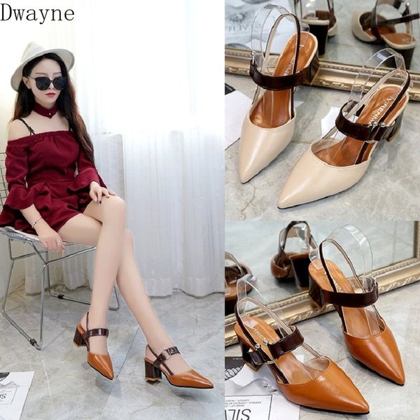 

2020 summer new women's sandals fashion thick with pointed simple high heels 6 cm wild casual women's shoes, Black