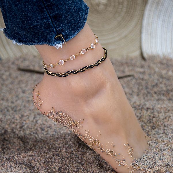 

fashion 2pcs/set acrylic beads link chain anklet bracelet for women foot accessories summer beach barefoot sandals bracelet, Red;blue