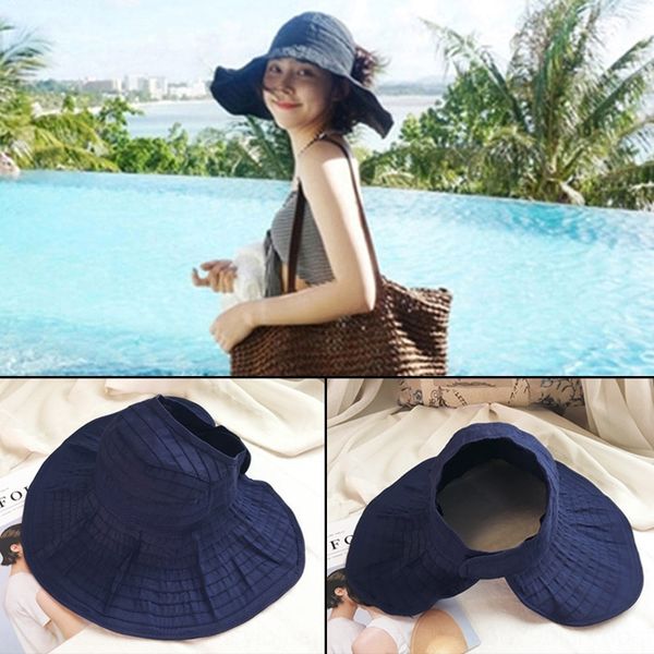 

new women's uv-proof big brim folding empty sun hat sun hat women's, Blue;gray