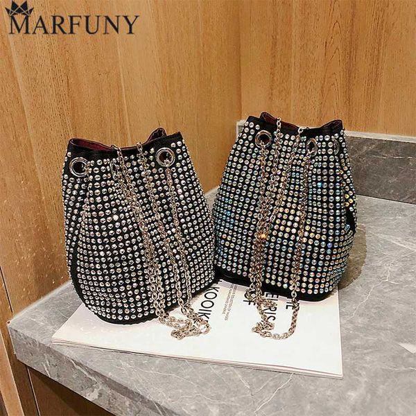 

mini leather chain shouler bag solid color messenger bags crystal decor bucket crossbody bags for women 2020 sac a main femme