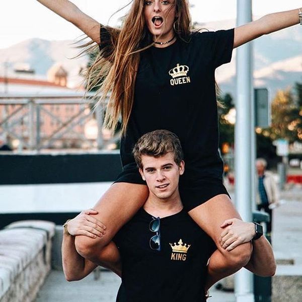 

valentines gift funny couple t shirts king and queen love matching tees outfits poleras de mujer moda for him and her, White