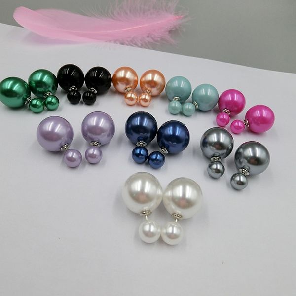 

ins fashion jewelry luxury designer double sided fashion pearl stud earrings for woman girls silver post, Golden;silver