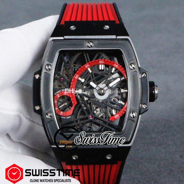 

new big tourbillon automatic mens watch pvd steel black red skeleton dial red rubber strap new 5 colors 28800vph swisstime hubg11a1, Slivery;brown
