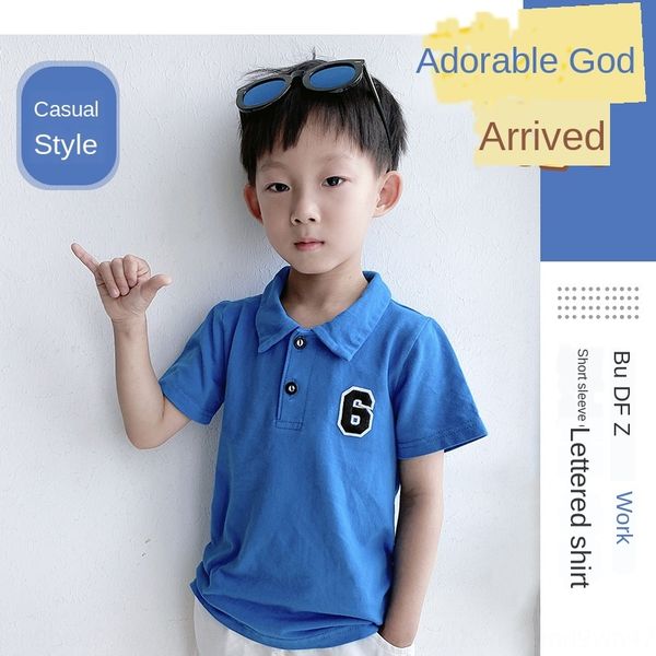 

wh6ch wear summer clothes new simple solid color embroidery badge short-sleeved badge clothing children's children's t-shirt baby, Blue
