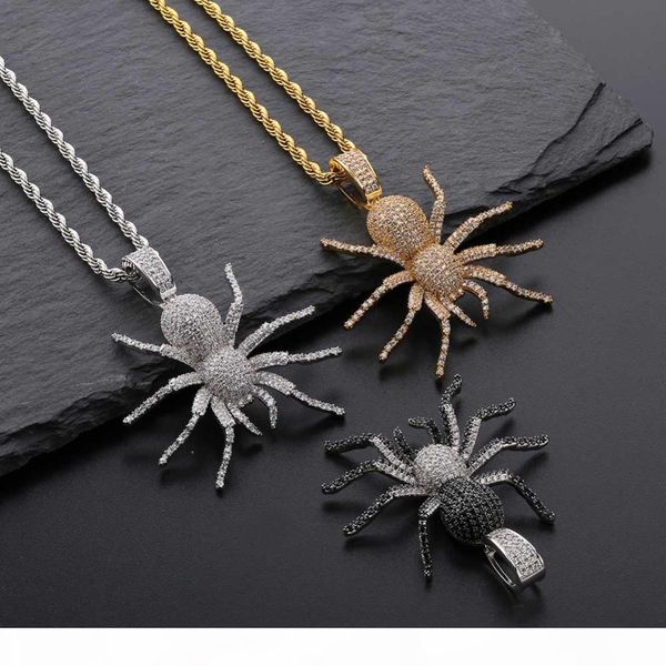 

новый iced out cz паук ожерелье mens micro асфальтовая hip hop золото серебро цвет bling шарма цепи ювелирных изделий, Silver