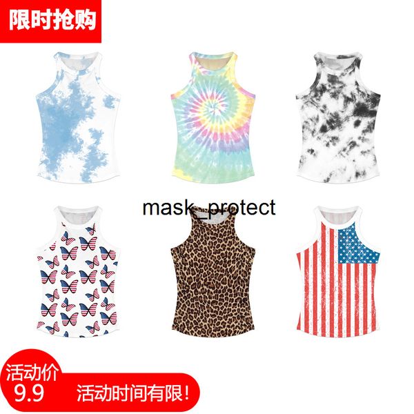 

black ink digital printing women's slim round collar i-shaped vest summer top, White