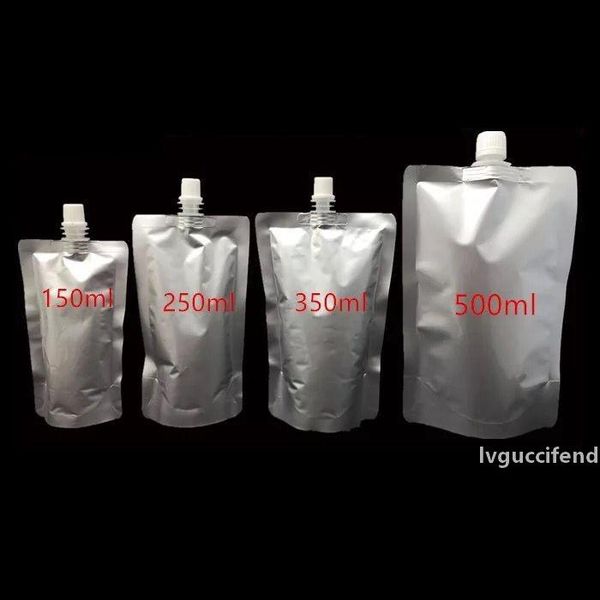 

100pcs 150ml/250ml/350ml/ empty doypack pure aluminum foil spout bag drinking milk stand up spout mylar party pack pouch jelly