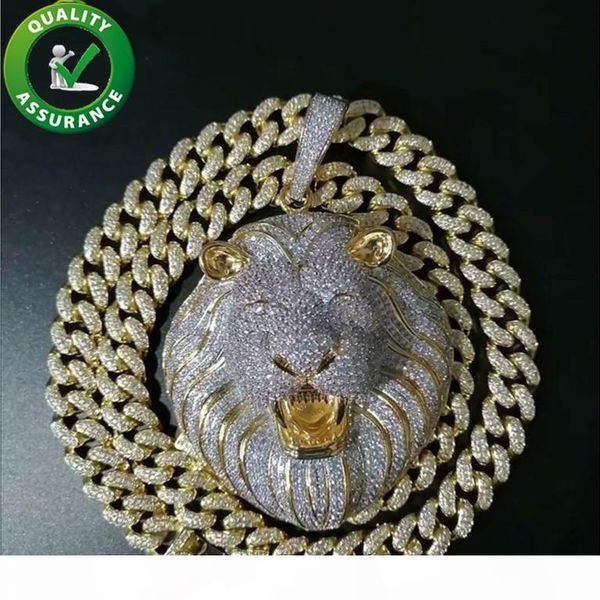 

hip hop bling chains jewelry men iced out pendant luxury designer necklace mens gold chain pendants diamond cuban link rapper hiphop lion dj, Silver