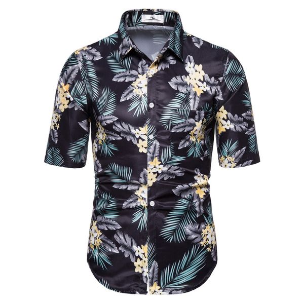 

palm tree printed hawaiian beach shirt for men 2020 summer short sleeve 2xl aloha shirts mens holiday vacation clothing chemise, White;black