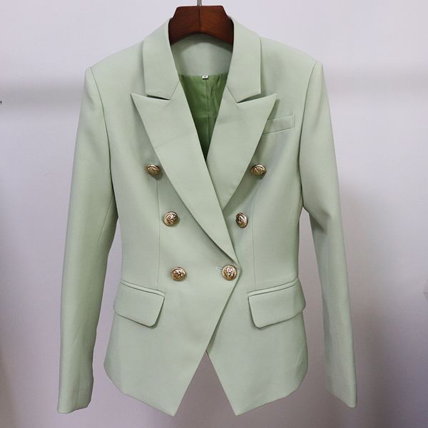 

high street 2020 classic designer blazer jacket women's slim fitting metal lion buttons double breasted blazer tender green, White;black