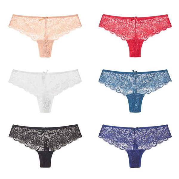 

women low rise seamless panties hollow floral lace bowknot underwear briefs 83xf, Black;pink