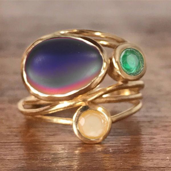 

romantic semi-precious moonstone rings for women yellow gold color anniversary creative gift for lady fashion jewelry kar290, Golden;silver