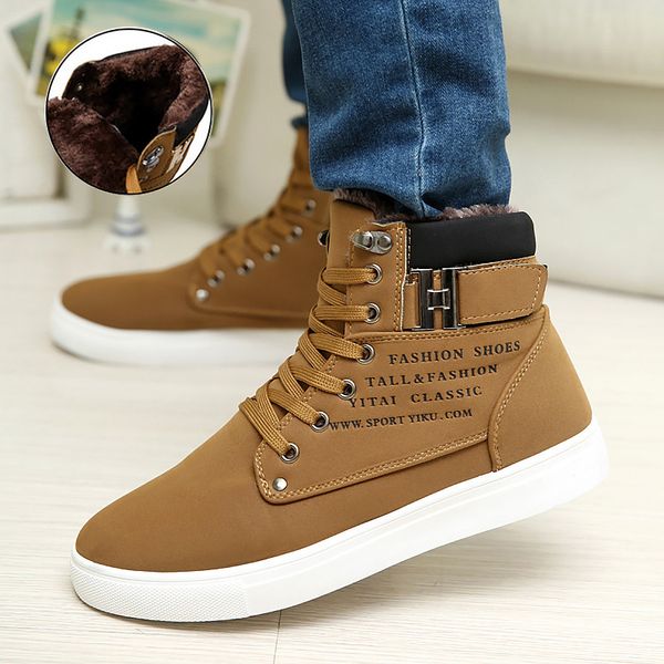 

warm winter shoes fashion men sneakers lace-up flat men shoes high ankle boots comfortable mans footwear zapatos de hombre, Black