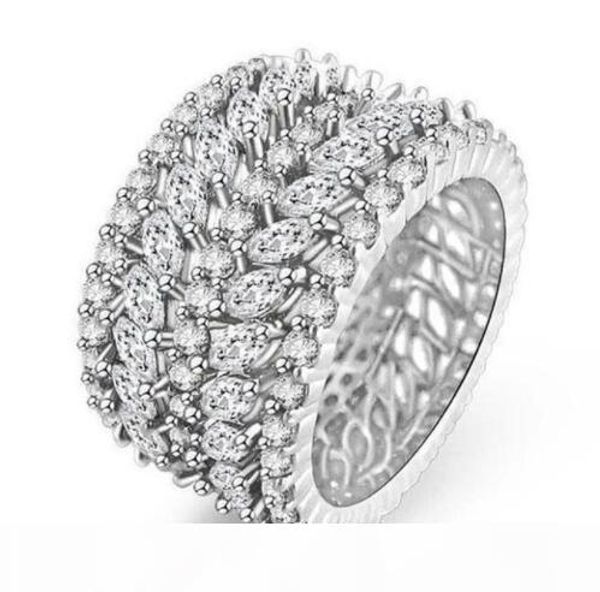 

handmade big finger ring white gold filled full 250pcs diamond engagement wedding band rings for women men jewelry, Slivery;golden