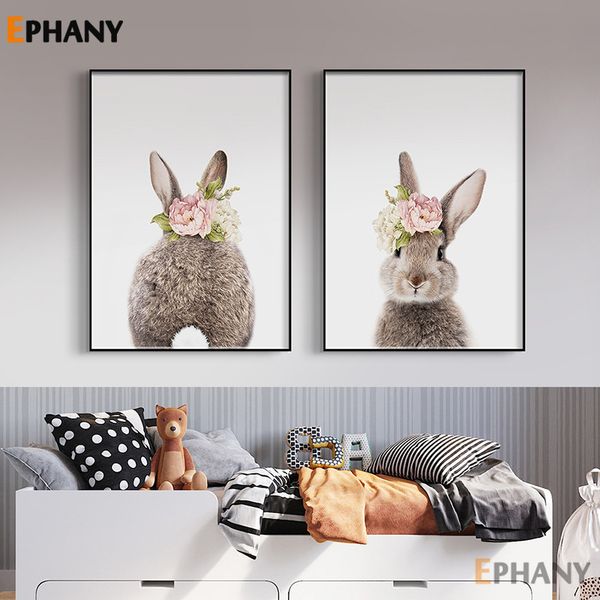 

kawaii flower rabbit wall art canvas posters and prints animal bunny paintings picture for living room modern home decor