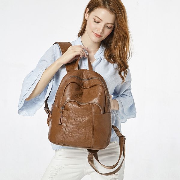 

su1j5 women's travel shoulder bag 2020 new casual sheepskin soft leather backpack simple fashion all-match travel bag real leather wome