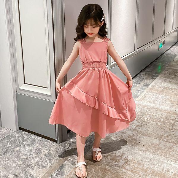 

girls chiffon skirt summer new style childrens fashion strap thin waist ruffled chiffon skirt, Red;yellow