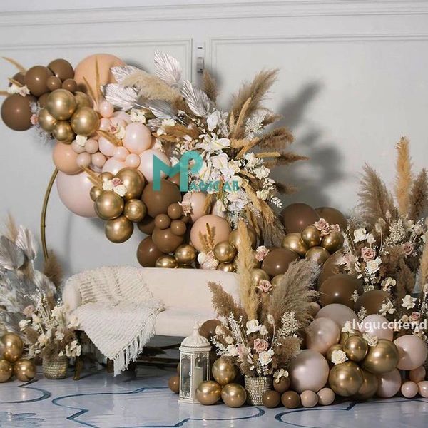 

167pcs double cream peach apricot balloons garland coffee balloon chrome gold globos birthday wedding baby shower party decor t200612