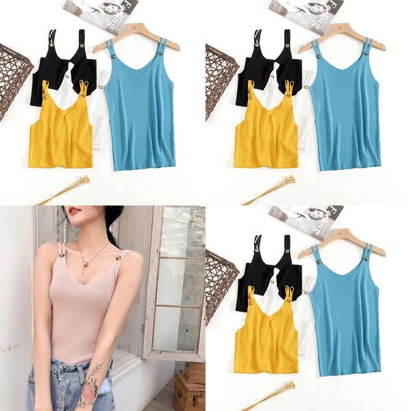 

трикотажный лифчик женщин лето тонких сексуальная внутренняя база 2020 жилет рубашки темперамент v-образный вырез трикотажных рубашки новых, Camo