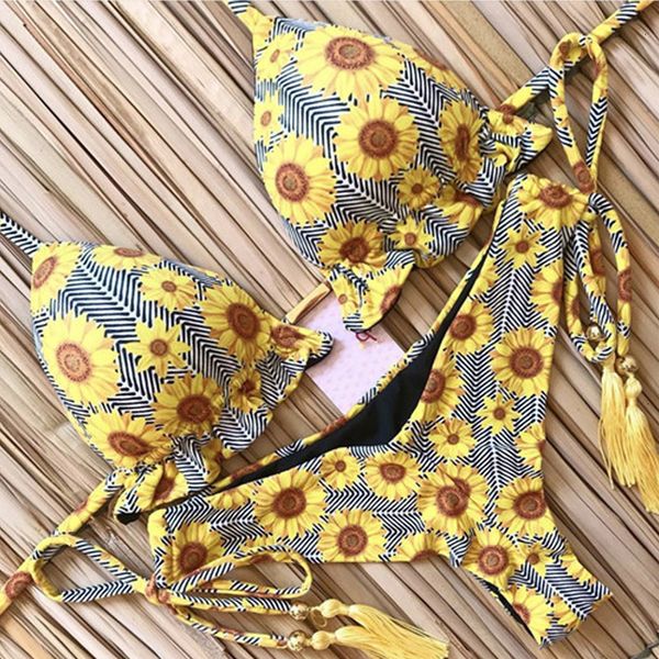 

print women bikini new beach wear halter floral swimsuit women micro bikini 2020 brazilian bikini print swimwear swimsuit, White;black