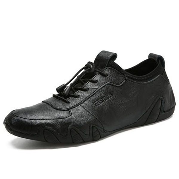 

breathable genuine leather men shoes men casual shoes summer mens loafers slip-on soft men's flat driving leather 35, Black