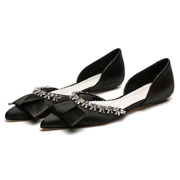 

остроконечные лук леди плоские туфли 2020 весна бисер украшения женщина плоских каблуков hottest марка rhinestone свадебную обувь cs09, Black