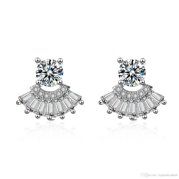 

925 silver needle stud earrings new drop fan shaped simple micro-set stud earrings women's wild temperament earrings, Golden;silver