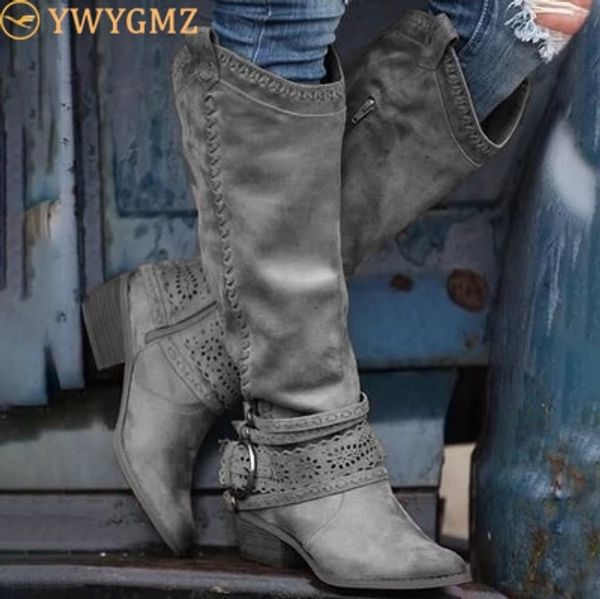 

nude black suede openwork knee high boots women pointy toe buckle strap heels winter long boots flats knight botas mujer