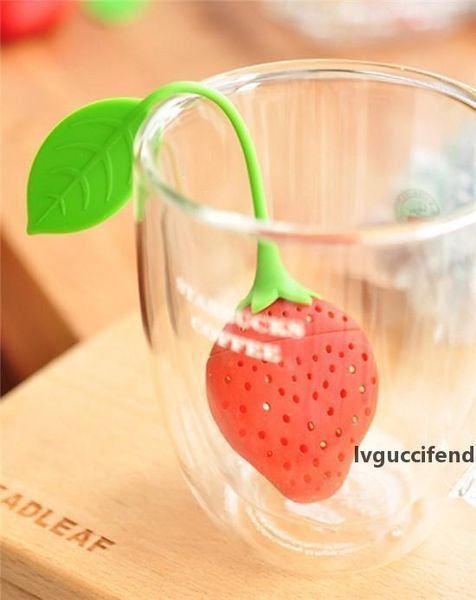 

fruit strawberry shape silicone tea infuser strainer filter herbal spices leaf green red tea bag