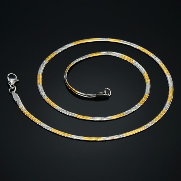 

stainless steel flat snake chain necklace for men and women two-tone gold 45cm choker jewelry wholesale, Silver