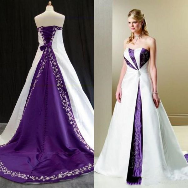 

2020 elegant embroidery wedding dresses country vintage bridal fancy gowns unique strapless plus size sweep train, White